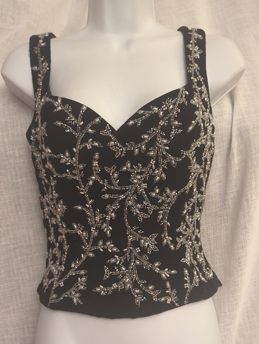 Nwt Zola Evening Black Embellished Beaded Pearl Sweetheart Neckline Women's Top